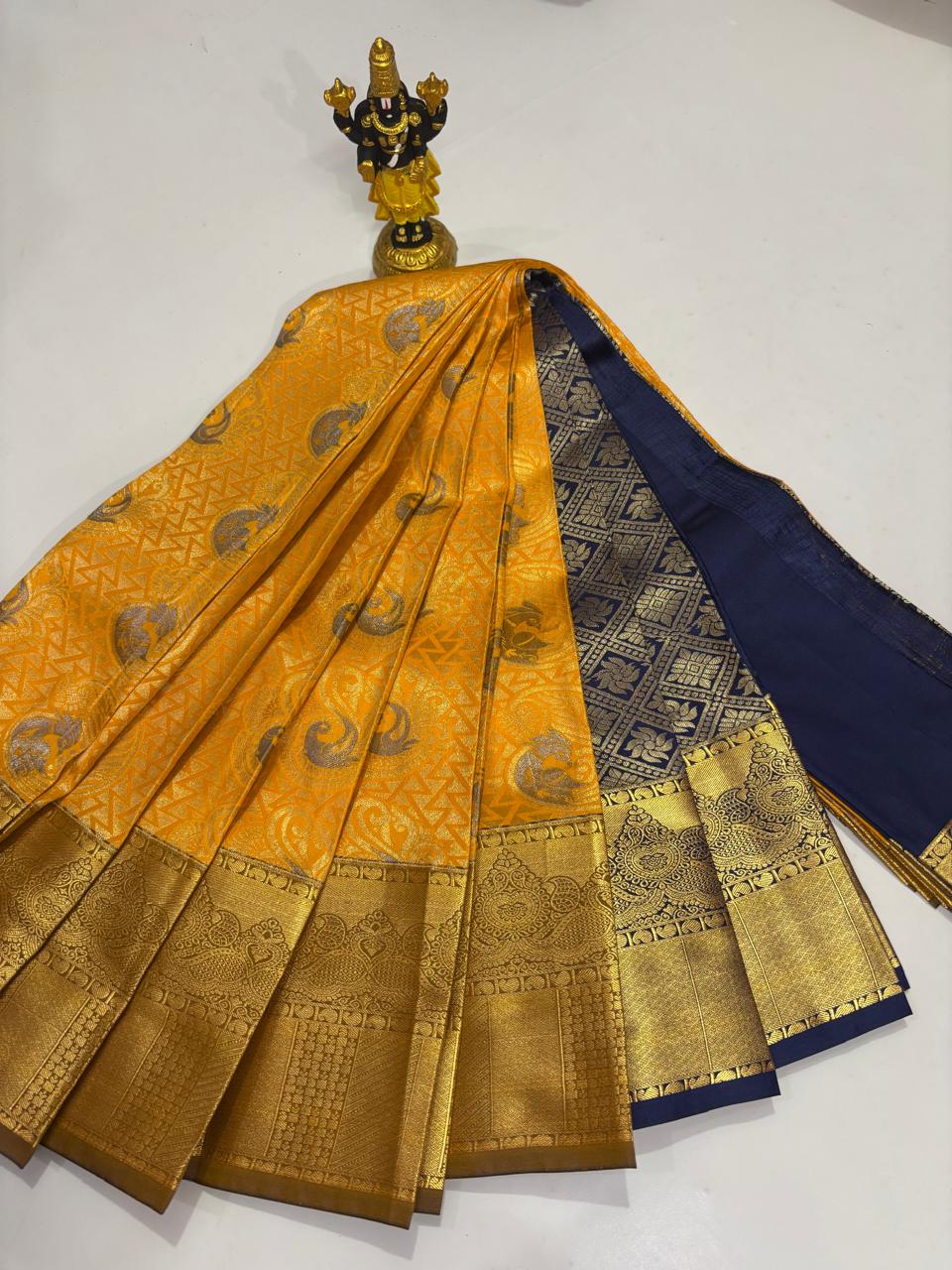 Ochre Gold & Navy Blue Allover Peacock Sico