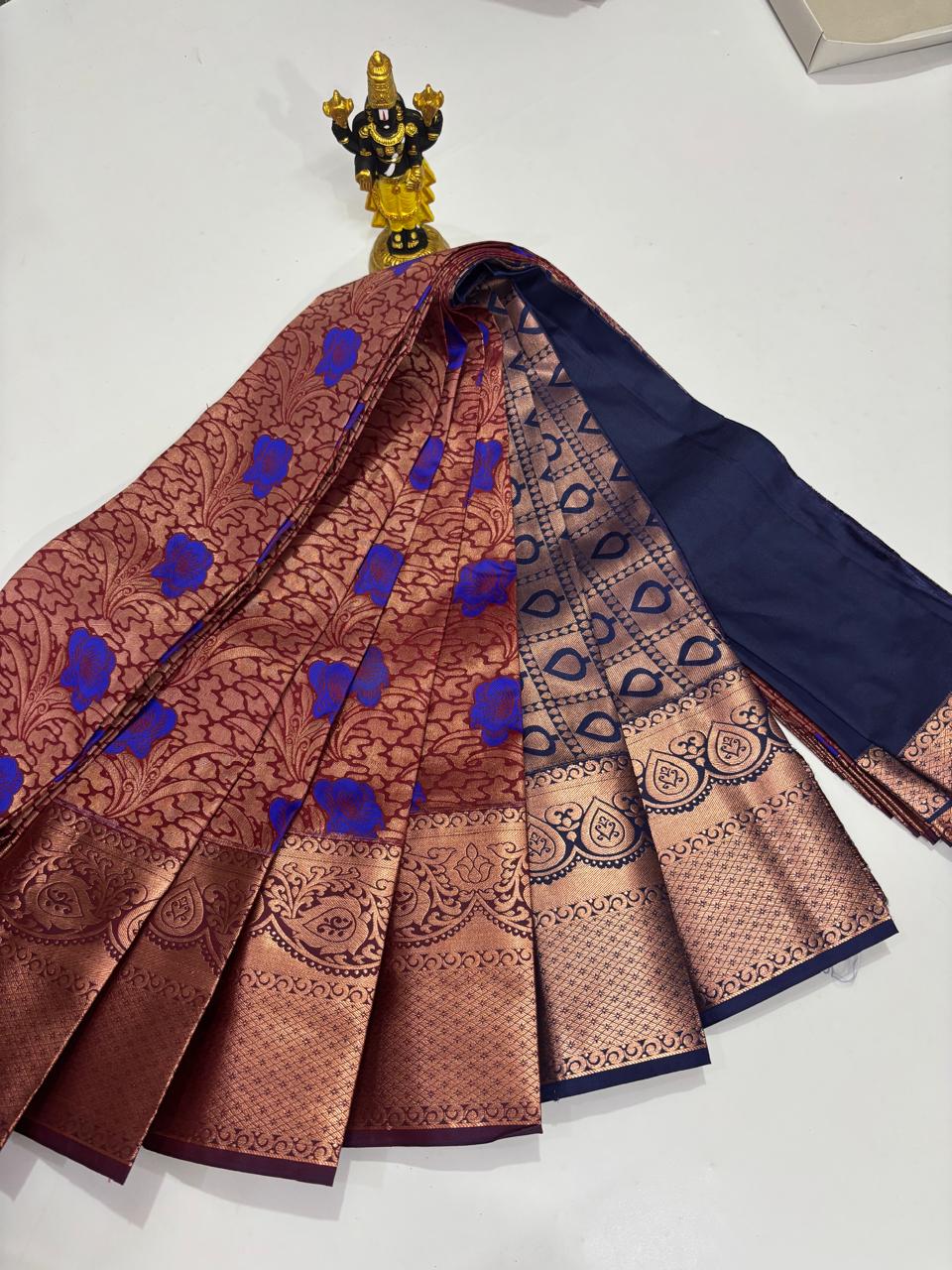 Rosewood Brown & Navy Blue Allover Lotus Sico