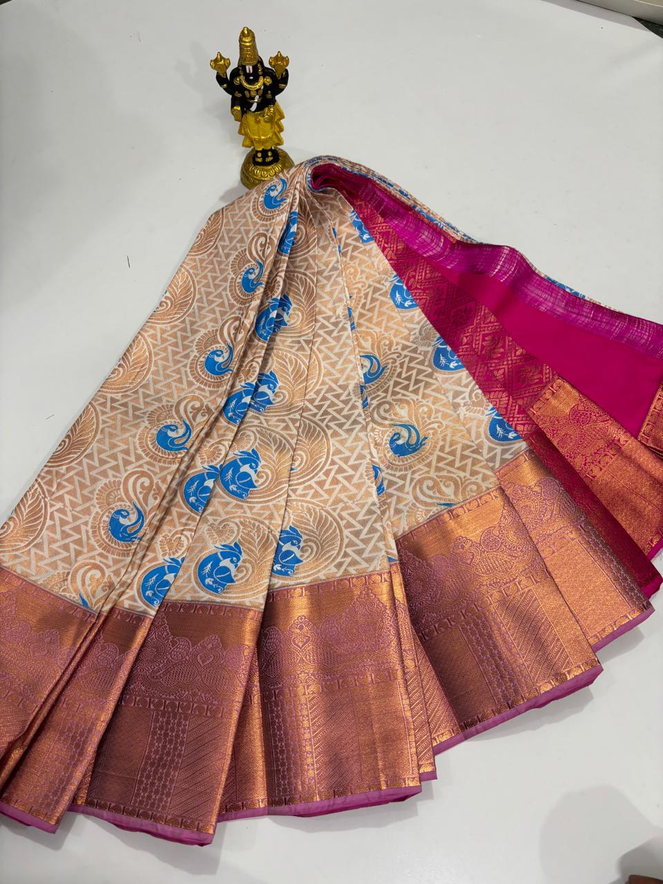 Creamy Pearl & Magenta Meenakari Peacock Sico