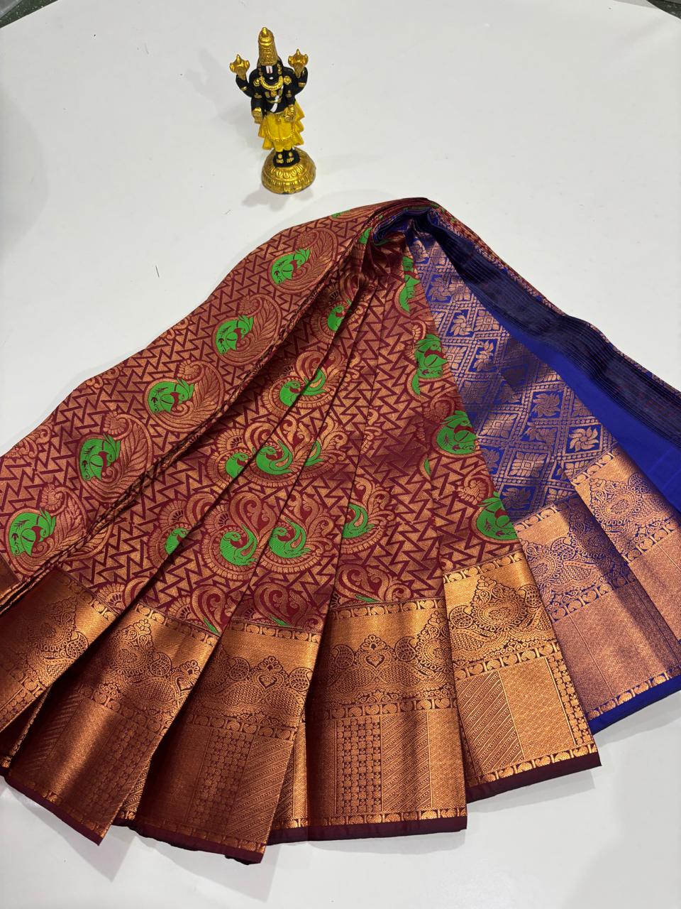 Deep Maroon & Navy Blue Peacock Jacquard Sico