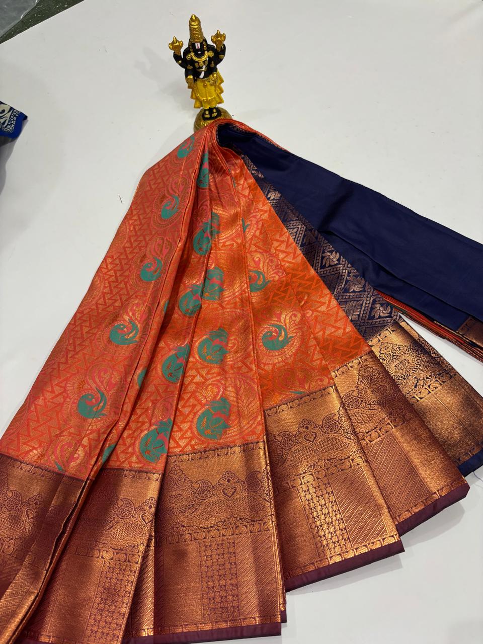 Burnt Orange & Midnight Navy Copper Zari Sico