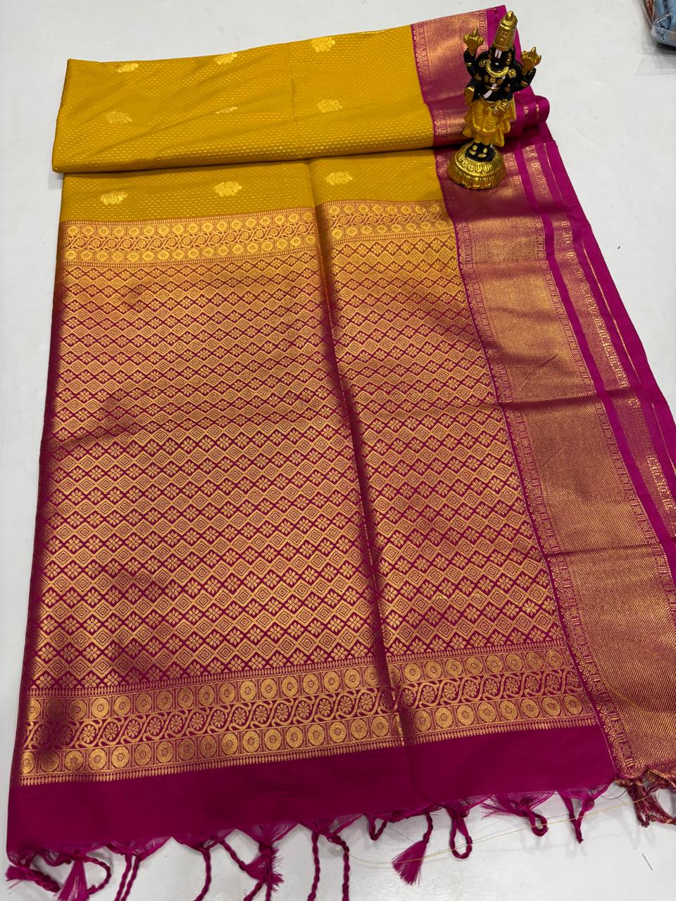 Golden Yellow & Rani Pink Traditional Kanchi Sico