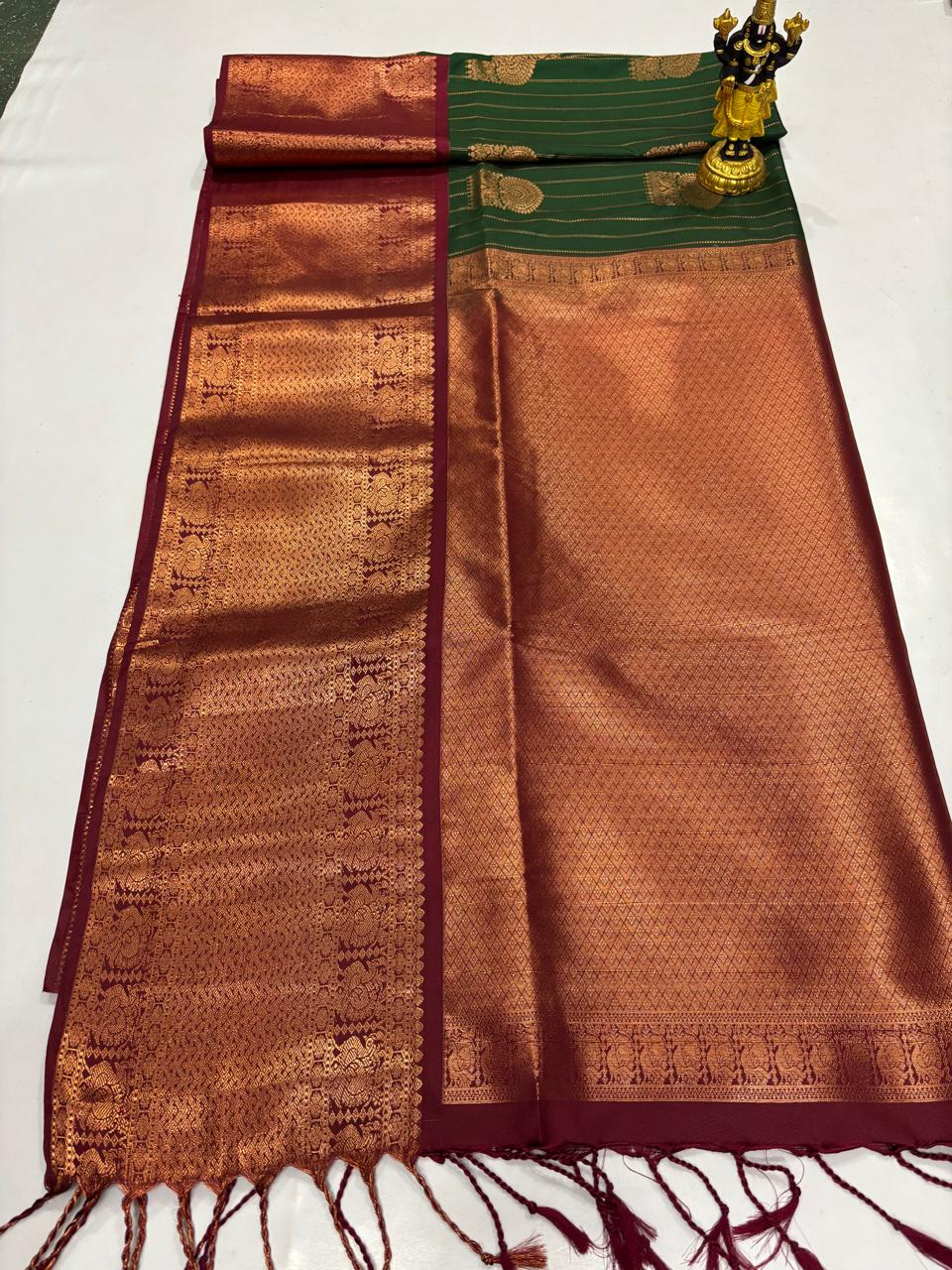 Forest Green & Deep Maroon Copper Zari Sico