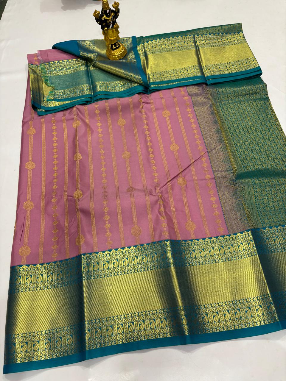 Dusty Mauve & Peacock Blue Striped Sico