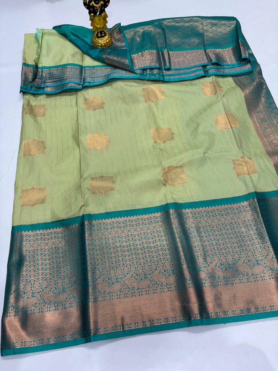 Pista Green & Sea Green Copper Zari Sico