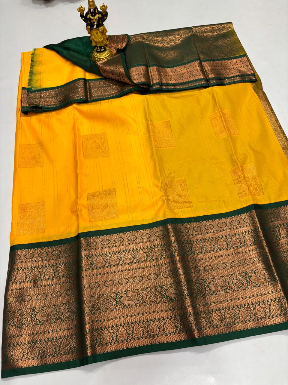 Golden Yellow & Forest Green Antique Zari Sico