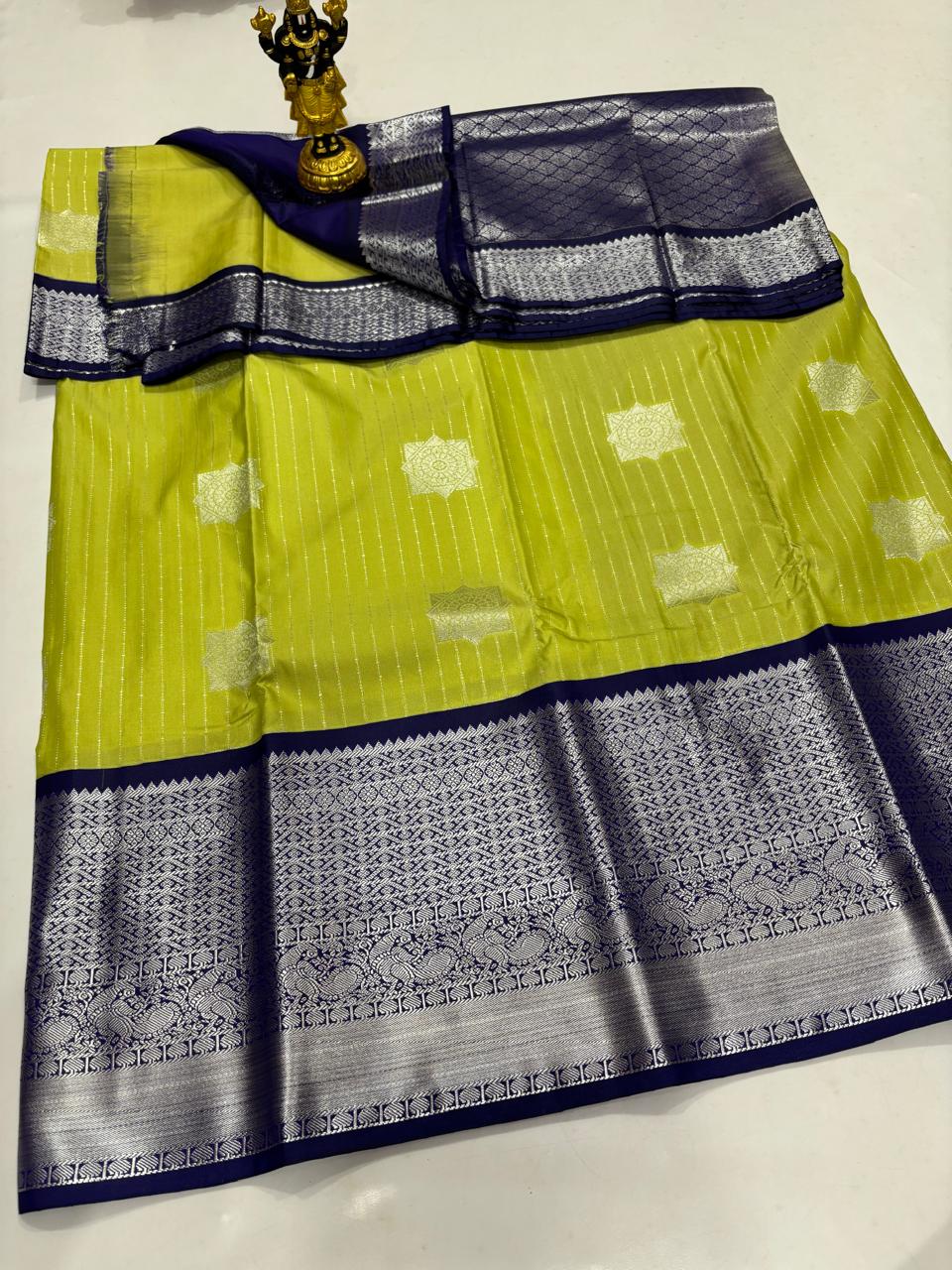 Lime Green & Midnight Navy Silver Zari Sico
