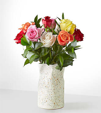Mixed Roses - 12 Roses with Speckled Vase - FedEx
