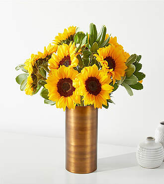 Honey Bee Sunflower Bouquet - 10 Stems with Copper Vase - FedEx
