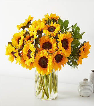 Honey Bee Sunflower Bouquet - 15 Stems with Vase - FedEx