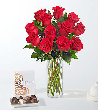 Red Roses Gift Set with Chocolates - FedEx
