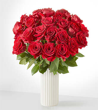 Red Rose Bouquet - 24 Roses with Ceramic Vase - FedEx