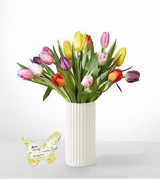 Picnic Tulips - 15 Tulips with Ceramic Vase and Acrylic Keepsake - FedEx