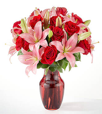 Affectionate Bouquet with Red Vase