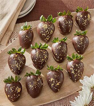 23K Gold Belgian Dark Chocolate Covered Strawberries - FedEx