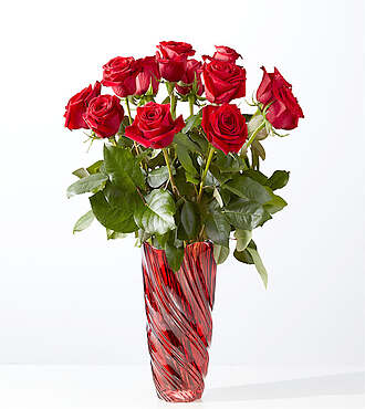 Classic Love Red Rose Bouquet with Luxe Swirl Vase
