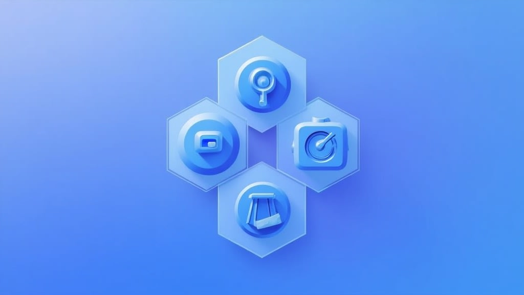 Minimalist illustration showcasing the Haystack AI framework components, featuring geometric shapes on a blue/purple gradient background.