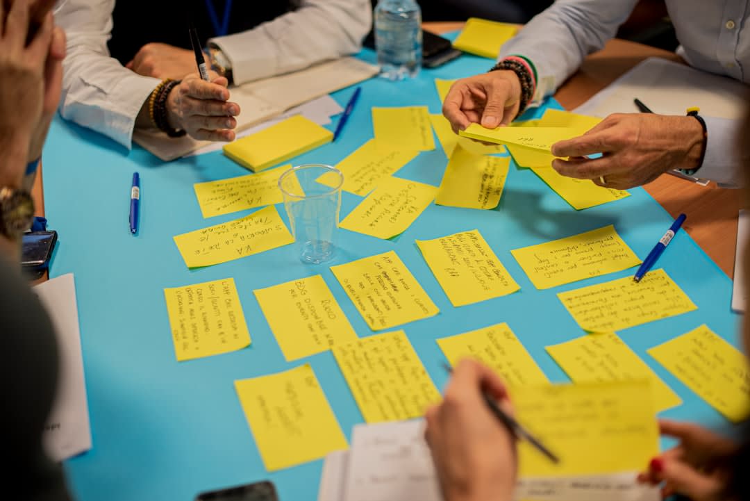 A team of engineers brainstorming ideas for AI development