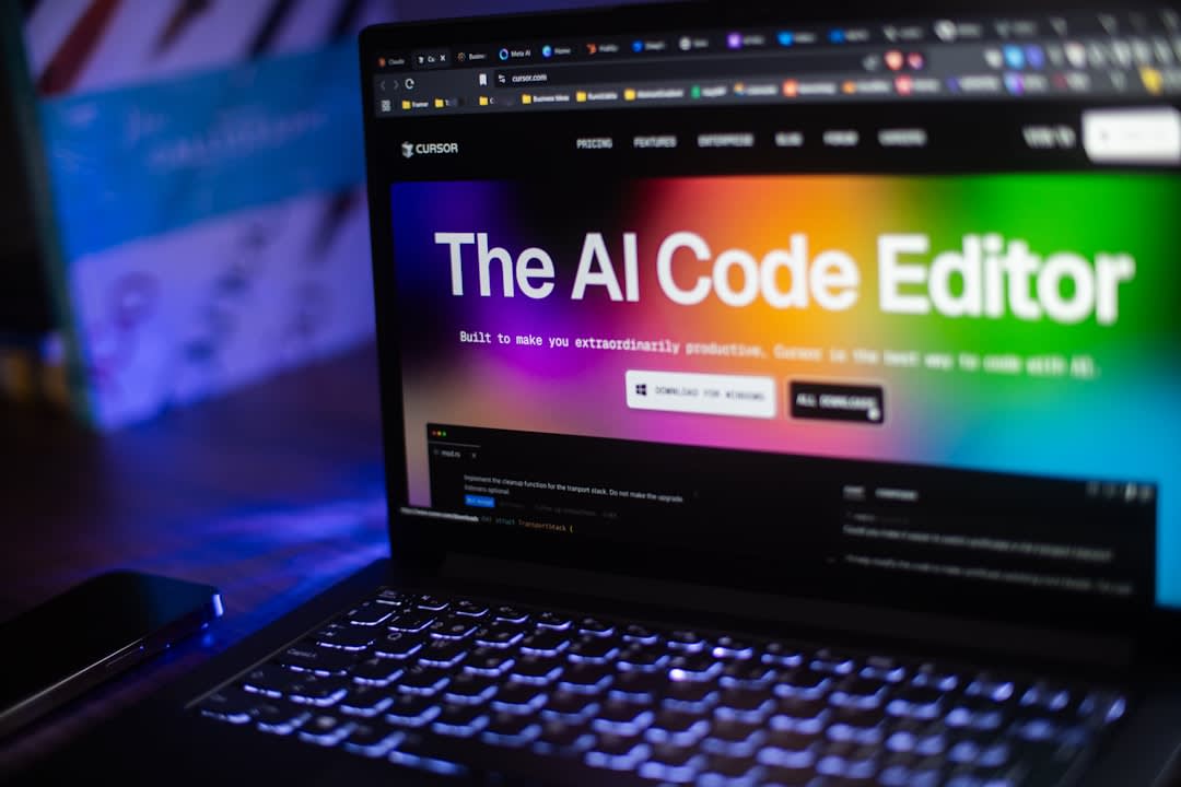 A programmer working on AI code with social media interfaces visible