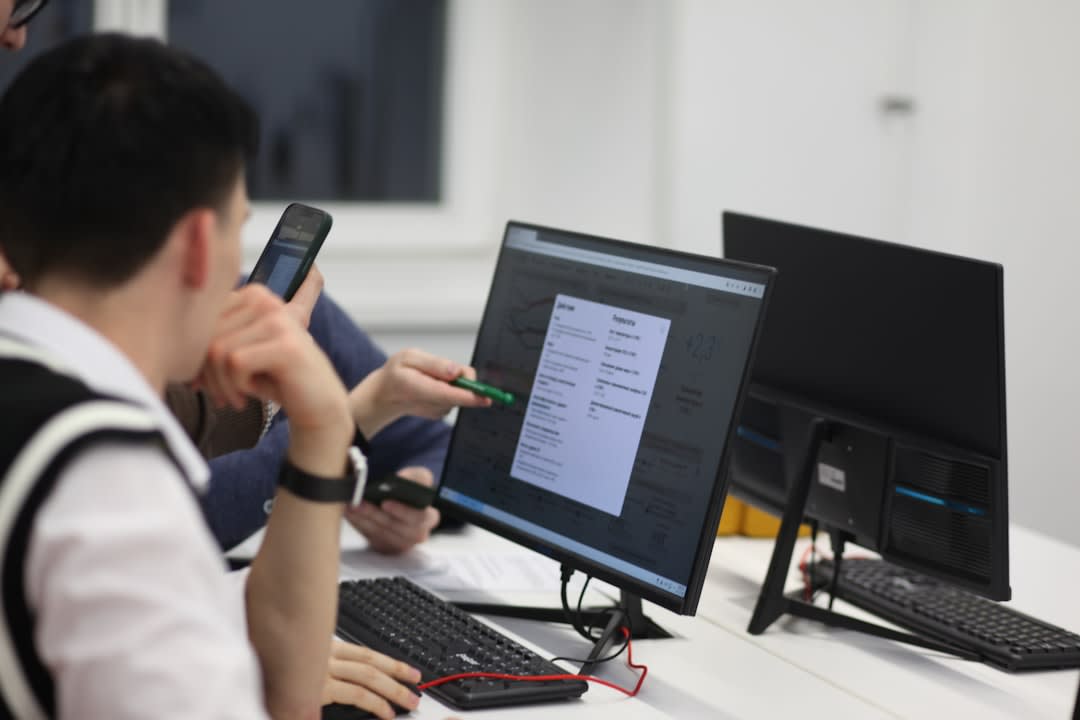 Modern tech classroom with students and technology