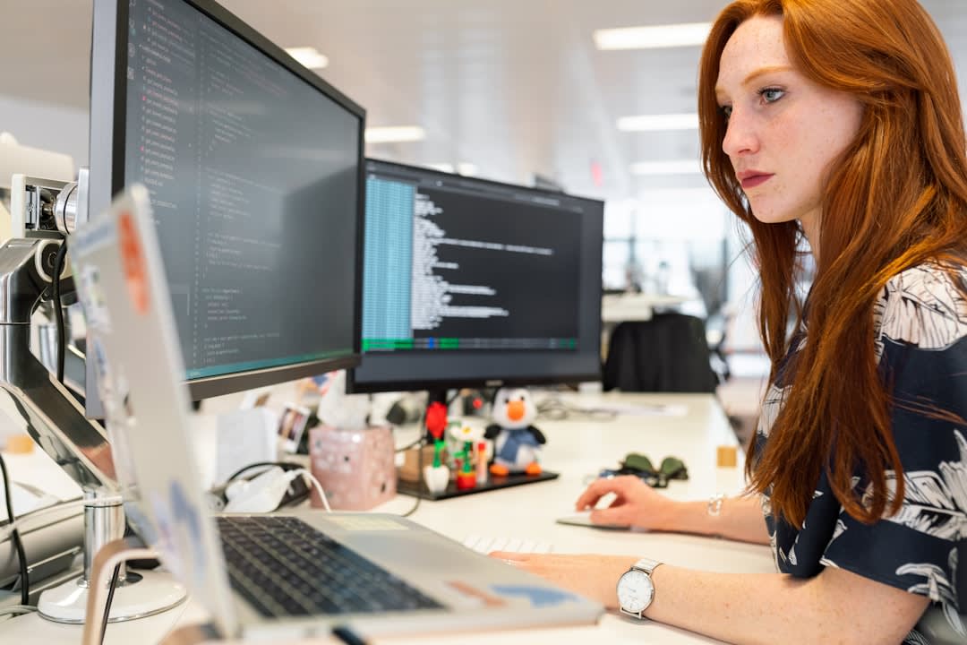 A futuristic technology workspace, symbolizing innovation in data privacy.