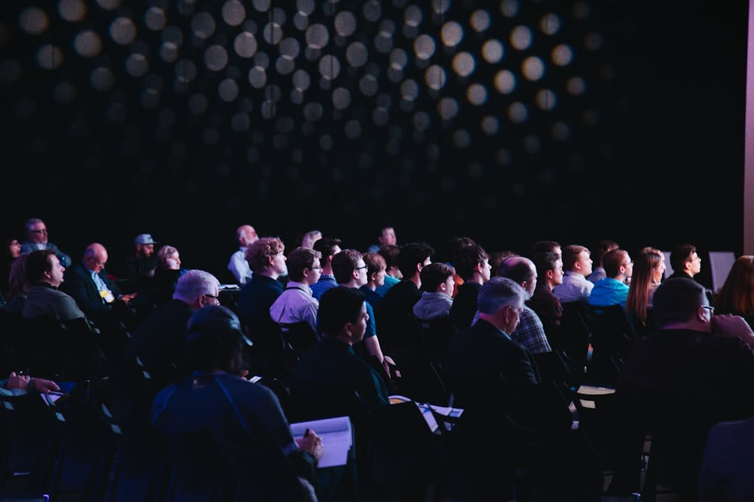 Professionals discussing technology insights at a conference