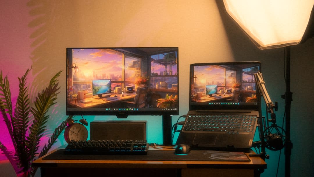 A focused individual working efficiently in a remote setting