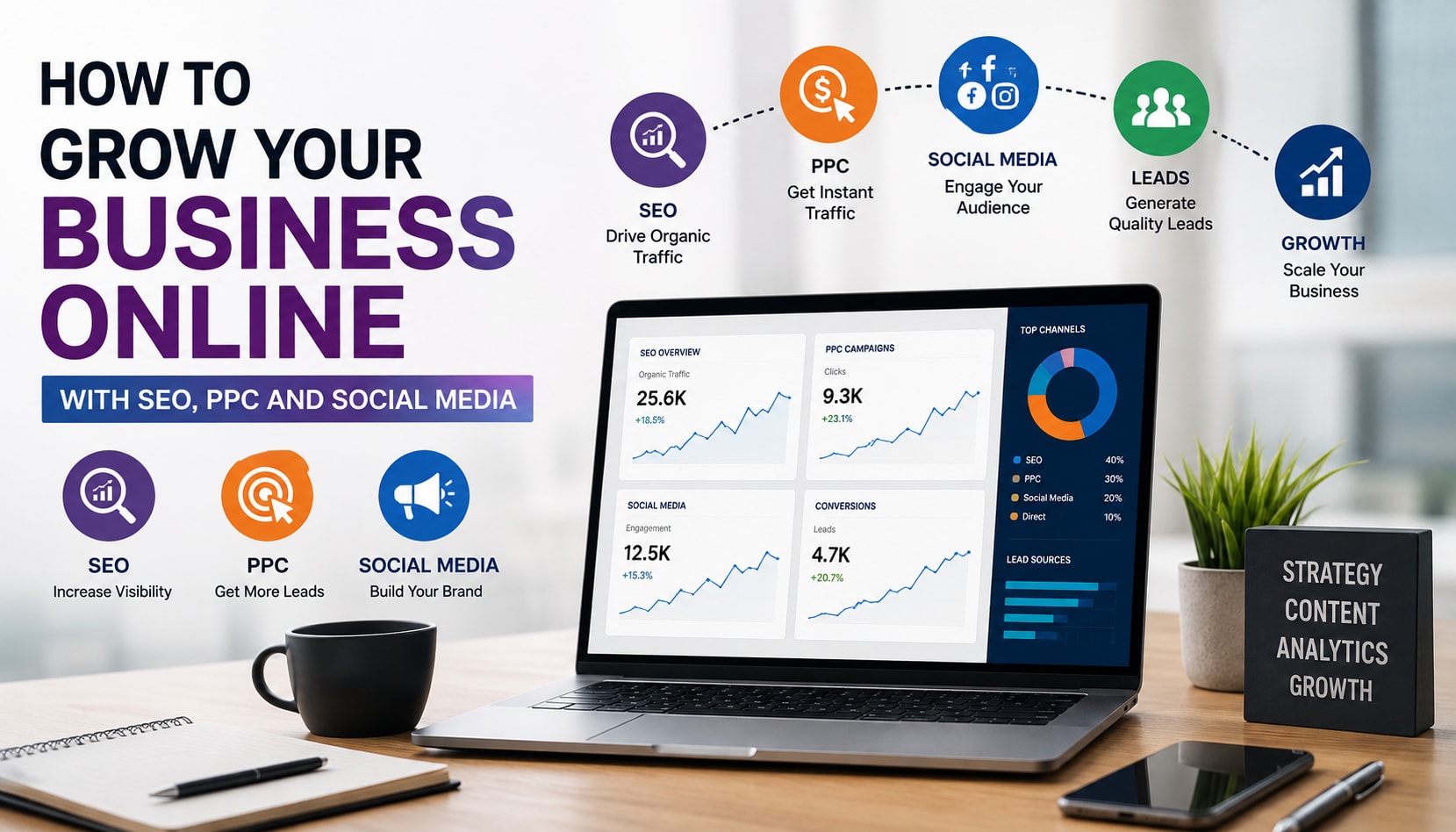 How to Grow Your Business Online With SEO, PPC and Social Media