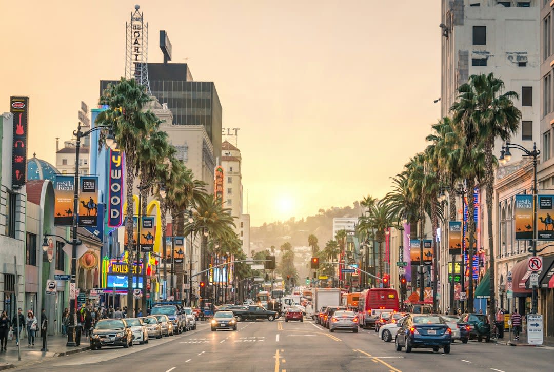 A bustling street in California showcasing economic activity