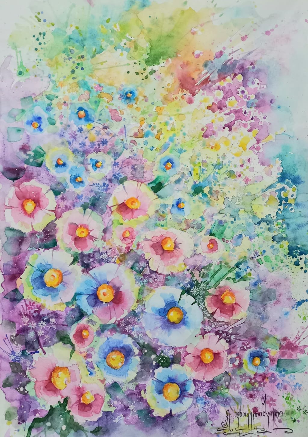 აკვარელში შესრულებული მინდვრის ყვავილები