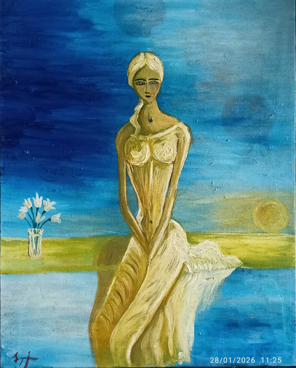 გოგონა მზის ჩასვლისას