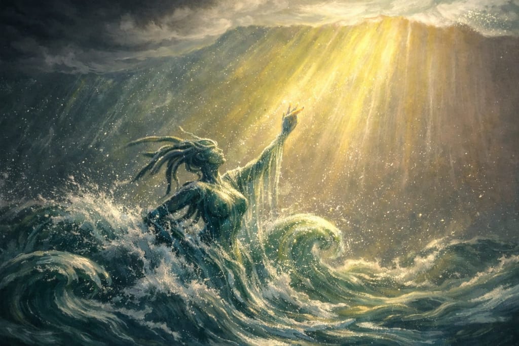 ოკეანის სული სხივებს ეთამაშება 