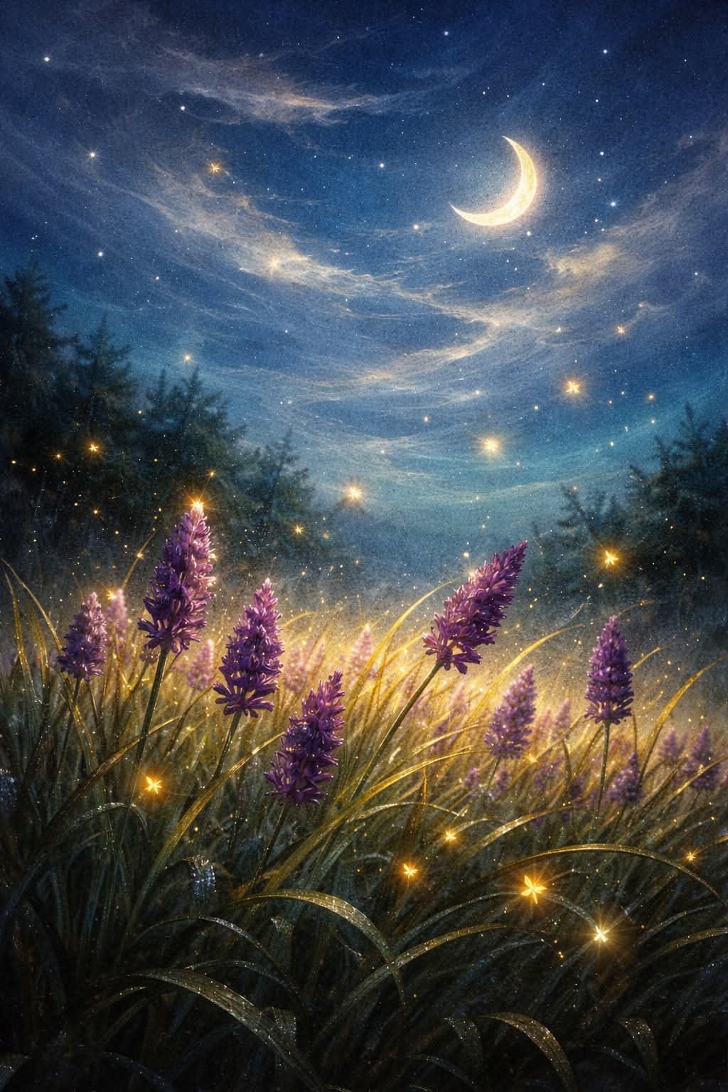 ღამე ყვავილებით მოქარგულ მდელოზე