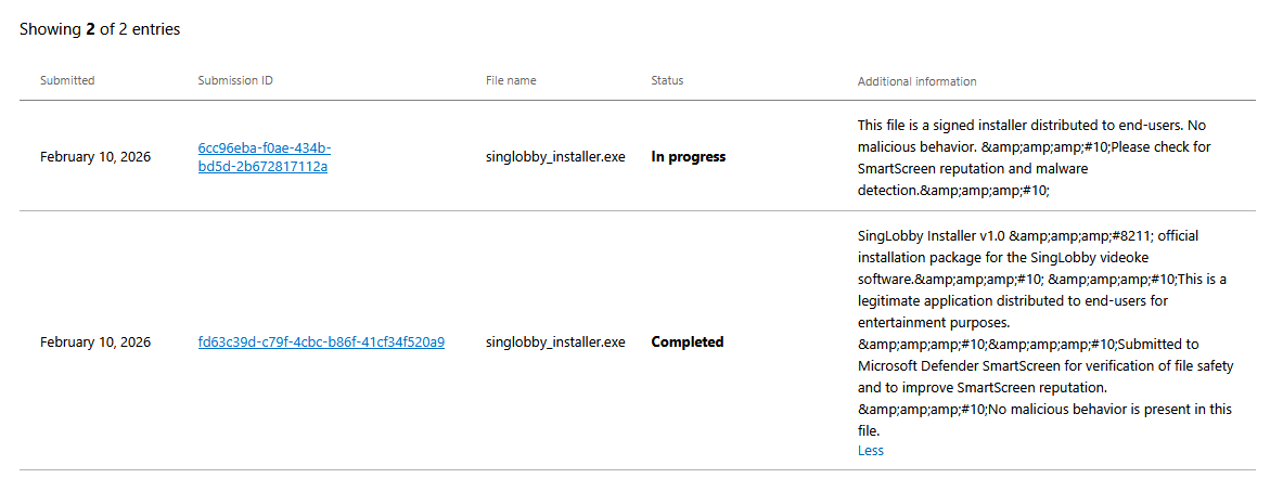 Submission history screenshot