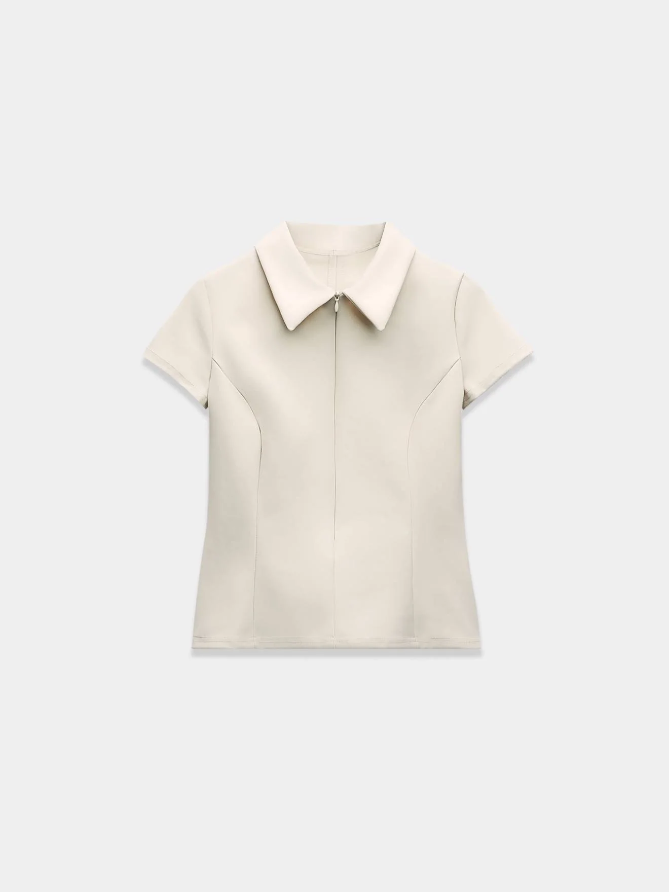 Ecru Polo Shirt with Zipper