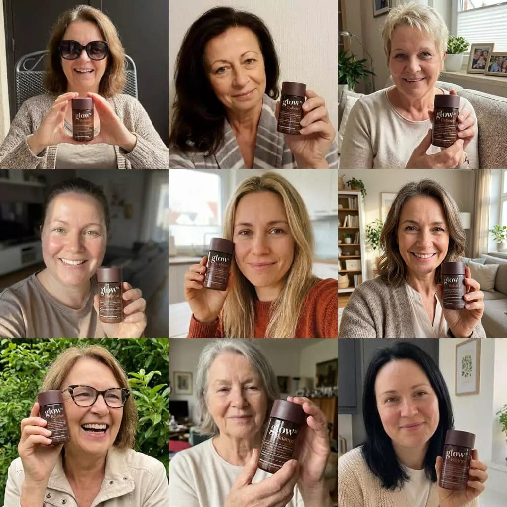 Negen echte vrouwen uit heel Europa met hun Glow25 Balance pot