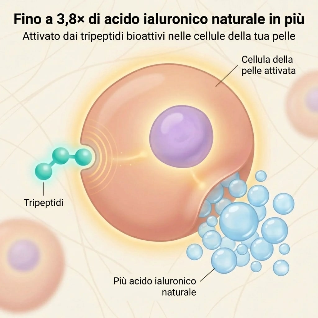 3,8× più acido ialuronico nelle cellule della pelle — efficacia dei tripeptidi bioattivi
