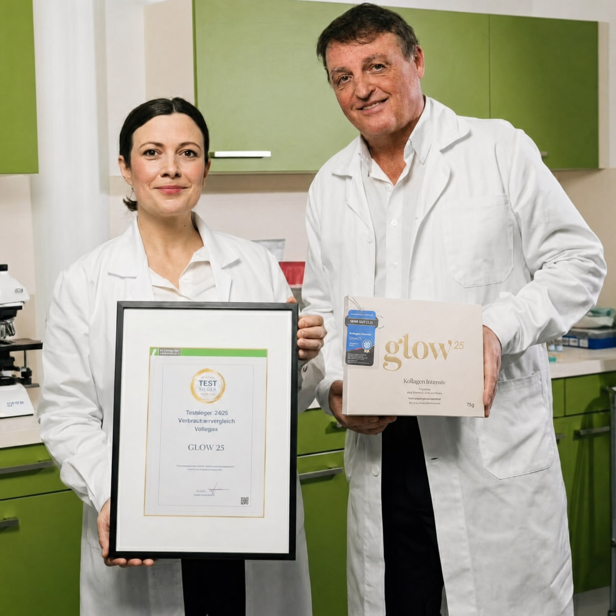 Vincitore del test Lanuvi 2026 — Collagen Intensive di Glow25 con certificato di confronto consumatori