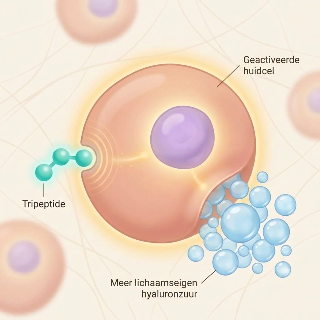 De tripeptiden binden zich aan de huidcel en activeren het natuurlijke hyaluronzuur