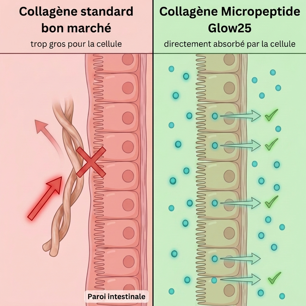 Comparaison : Collagène standard bon marché vs. Glow25 Collagène micropeptide