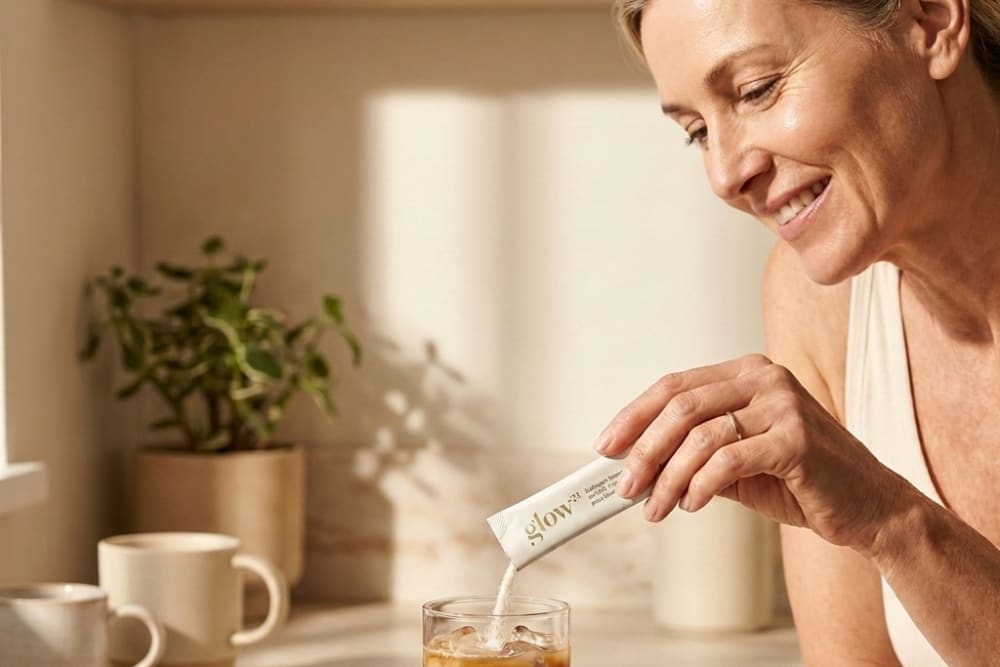 Glow25 löst sich perfekt in Kaffee, Wasser oder Smoothies auf