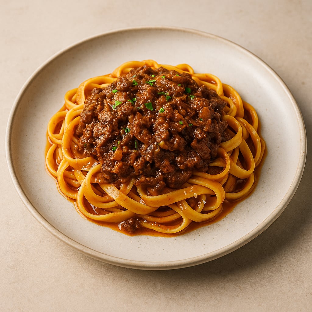 Slow-cooked meat ragu sauce served over fresh pasta noodles