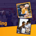 Diverse cooking class participants wearing aprons smiling at tables in bright Luxembourg venue
