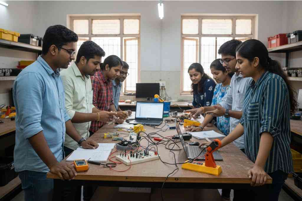 Students collaborating in library