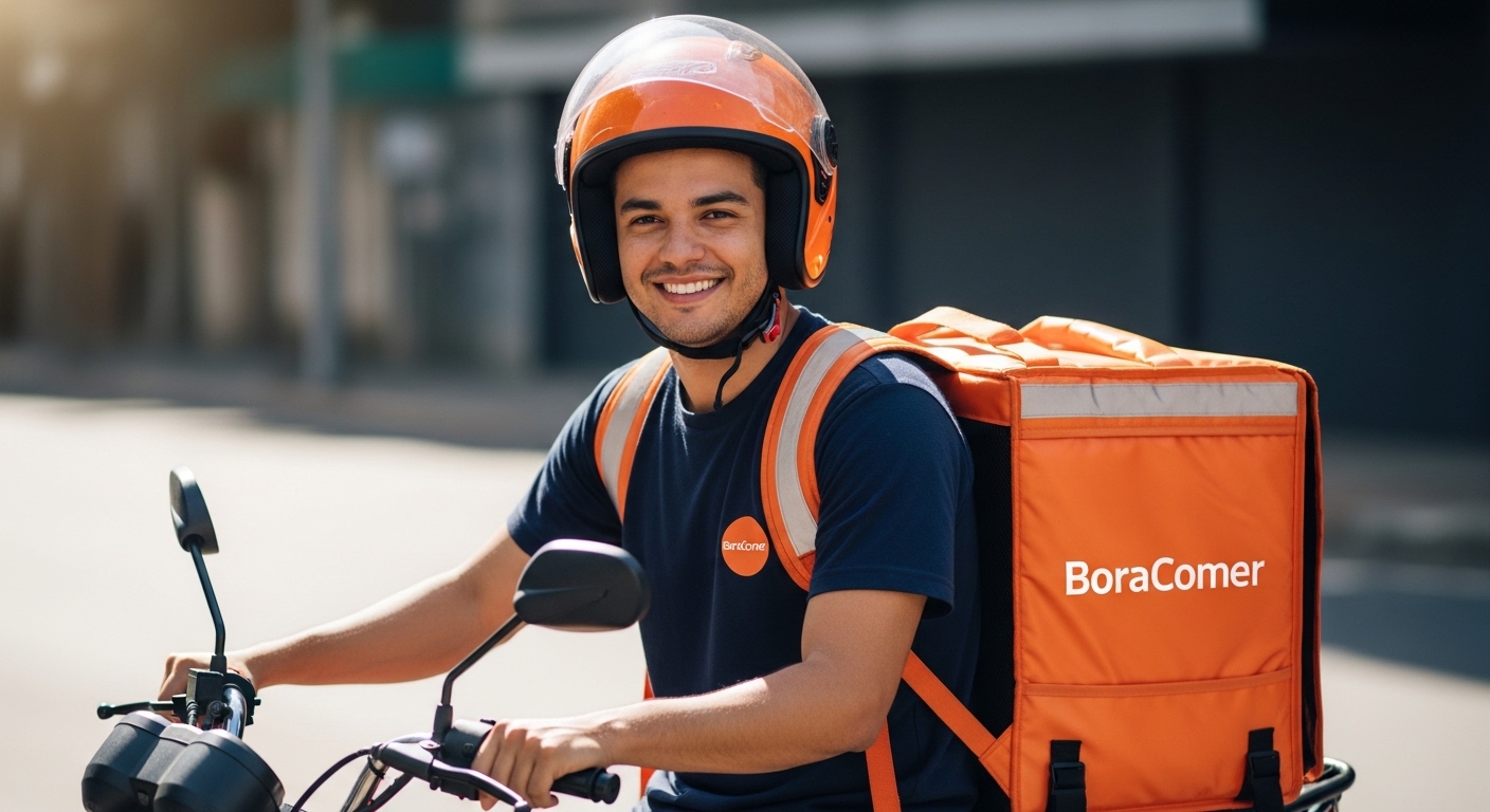 Entregador sorrindo na moto