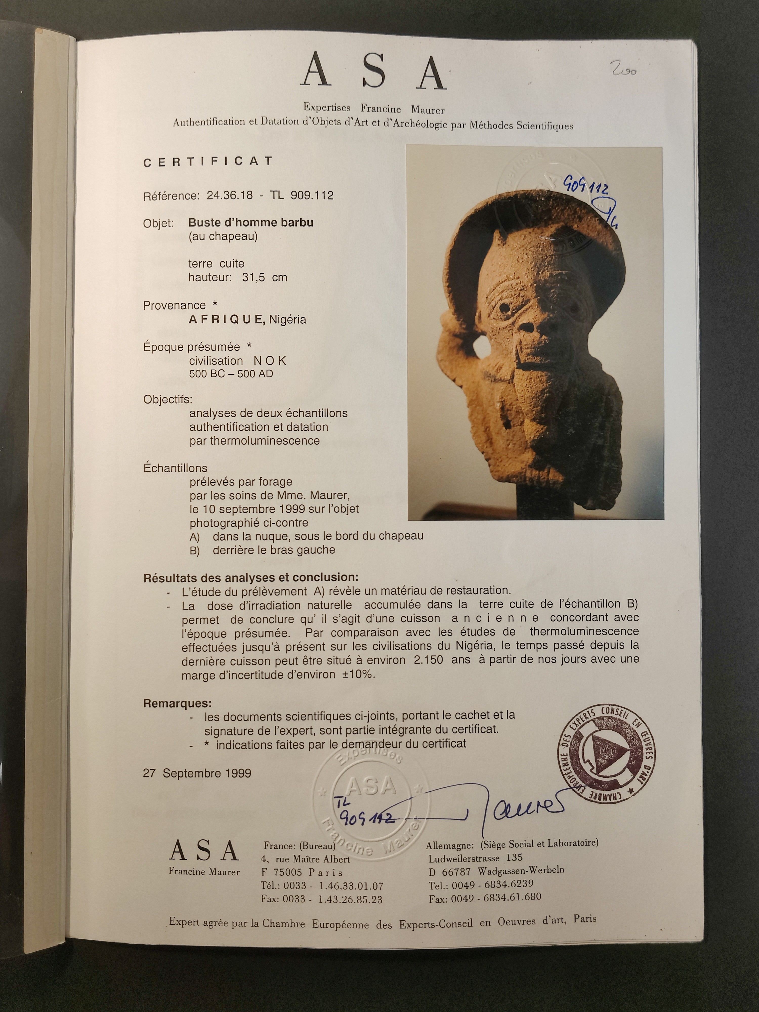 Thermoluminescence certificate