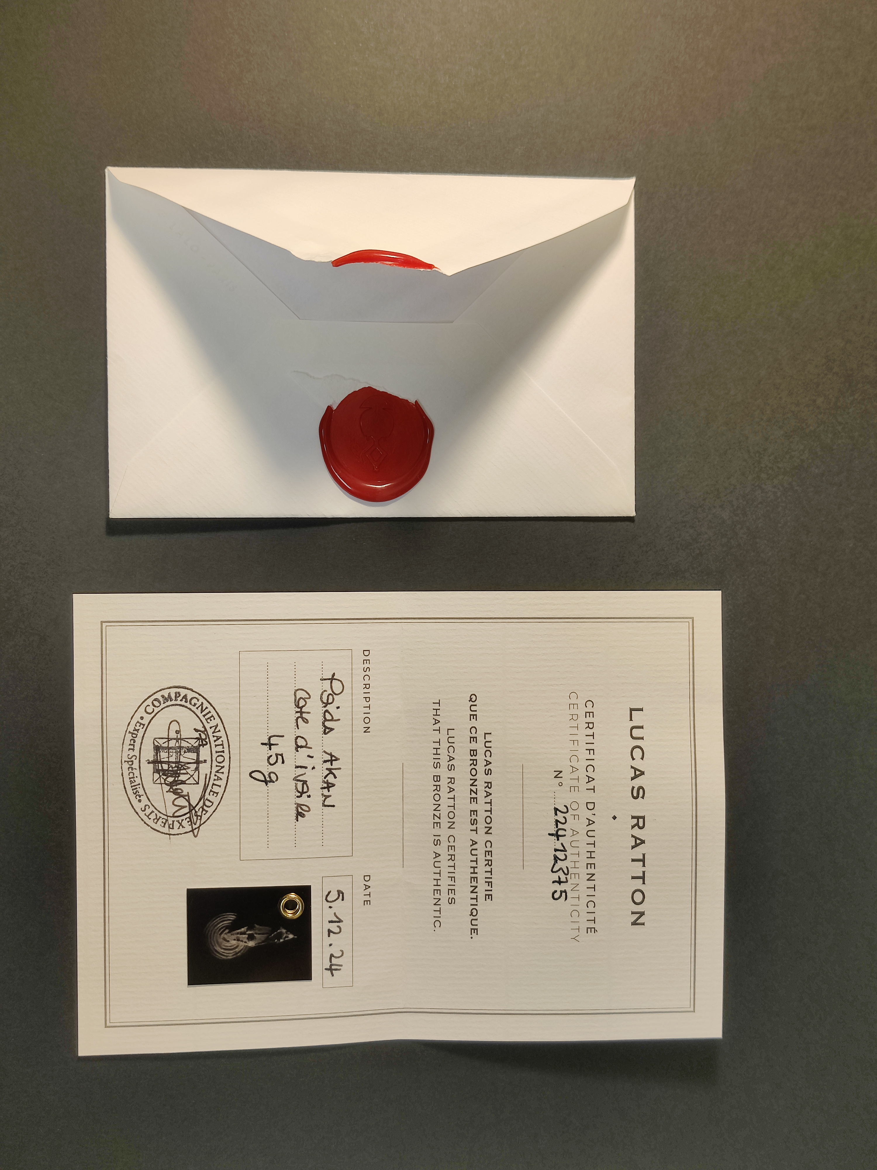 Certificate of authenticity