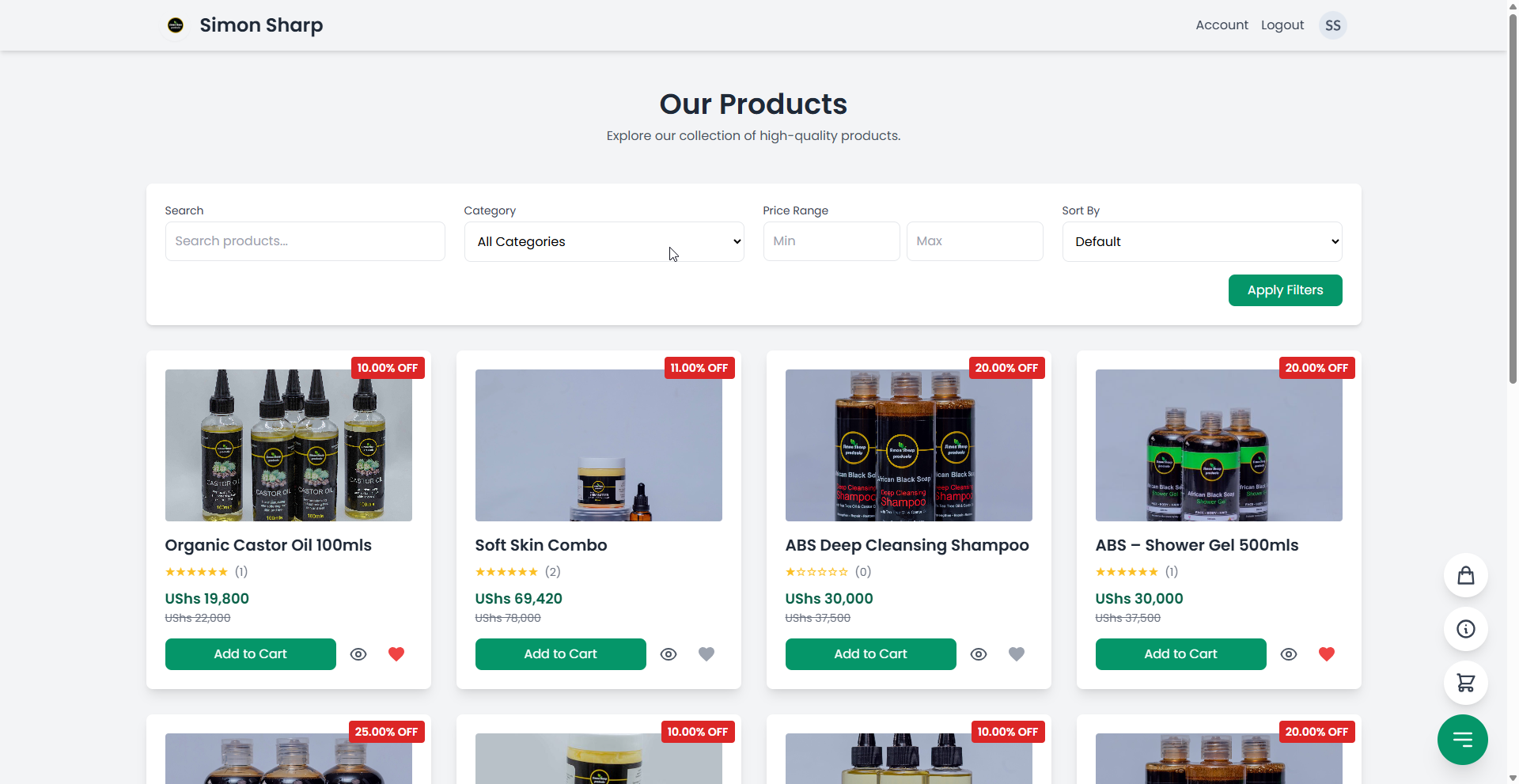 Products Page