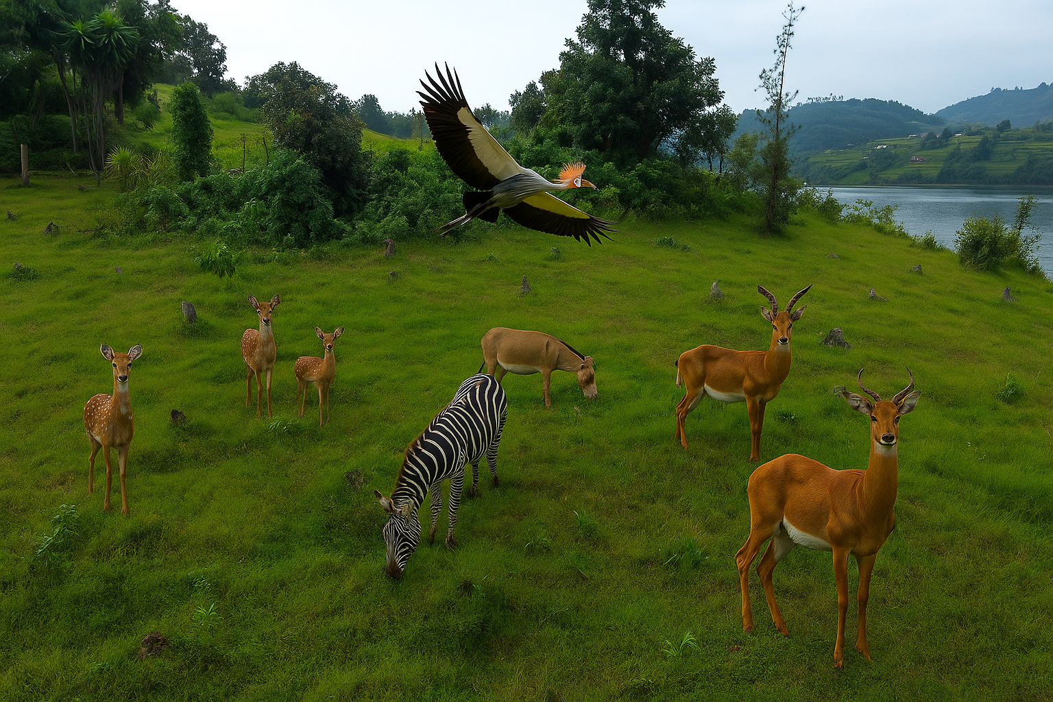 Zebras, Cranes and Ugandan Cobs