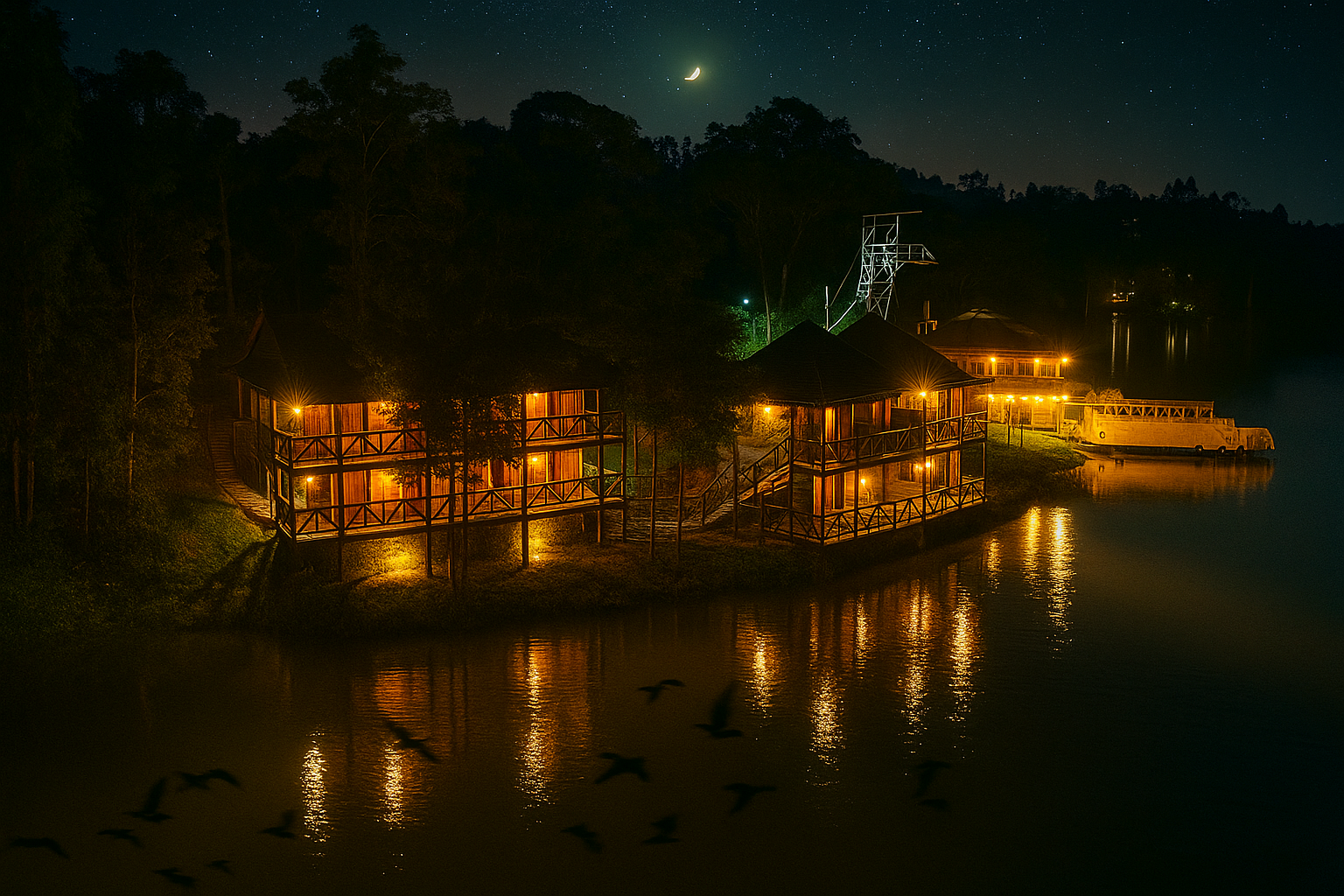 Night Experience with deem lights while birds sing